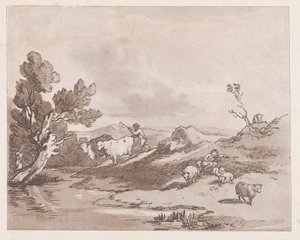Paisagem com uma figura pastoreando o gado até a água, 21 de maio de 1789., 21 de maio de 1789. de Thomas Rowlandson