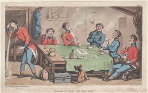 Aprendendo a fumar e beber Grog, de The Military Adventures of Johnny Newcome, 1815., 1815. de Thomas Rowlandson