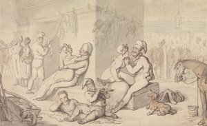 Quartel de Cavalaria para Cavalos Leves (aquarela e caneta e tinta no papel) de Thomas Rowlandson