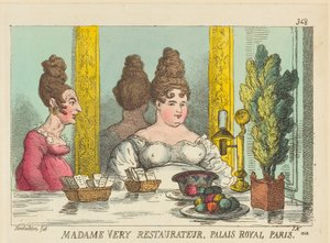 Senhora Very, proprietária do restaurante, Palais Royal, Paris de Thomas Rowlandson