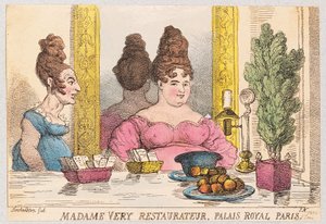 Madame Very, Restaurateur, Palais Royal, Paris, pub. 1814 (gravura colorida à mão) de Thomas Rowlandson