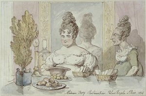 Sra. Véry, proprietária de um restaurante. Palais Royal, em Paris de Thomas Rowlandson