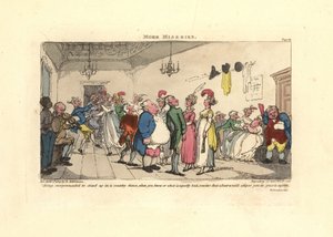 O homem tem vergonha de ser obrigado a dançar num baile campestre. de Thomas Rowlandson