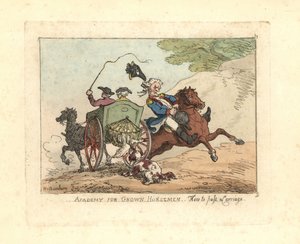 Homem a perder o controlo da sua montaria ao passar por uma carruagem. de Thomas Rowlandson
