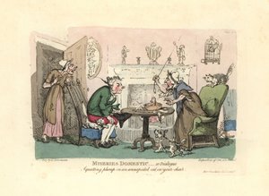 Homem sentado num gato assustado na sua cadeira. de Thomas Rowlandson