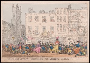 Procissão de mestre Billys para loja de conveniência, pub. 1784 (gravura colorida à mão) de Thomas Rowlandson