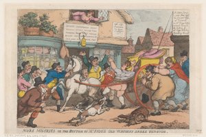 Mais misérias: o fundo do velho uísque do Sr. Figg quebrou, 1807., 1807. de Thomas Rowlandson