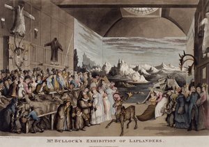 Exposição do Sr. Bullock de Lapónia no Salão Egípcio, Piccadilly, 1822 (aquatint) de Thomas Rowlandson