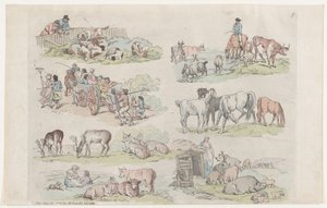 Placa 11, Esboços de Figuras, Paisagens e Gado... para o Uso dos Aprendizes..., 31 de janeiro de 1791. de Thomas Rowlandson
