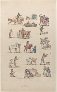 Placa 1, Esboços de Figuras, Paisagens e Gado... para o Uso de Aprendizes, Ma..., 8 de março de 1790. de Thomas Rowlandson
