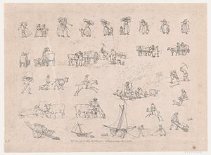 Placa 2, Esboços de Figuras, Paisagens e Gado... para o Uso de Aprendizes, junho..., 1º de junho de 1790. de Thomas Rowlandson