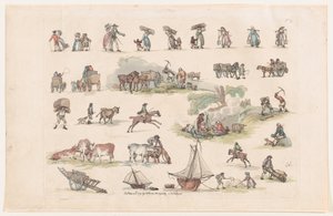 Placa 2, Esboços de Figuras, Paisagens e Gado... para o Uso dos Aprendizes, Ma..., 8 de março de 1790. de Thomas Rowlandson