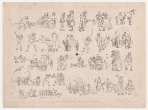 Placa 4, Esboços de Figuras, Paisagens e Gado... para o Uso de Aprendizes, Ma..., 8 de março de 1790. de Thomas Rowlandson