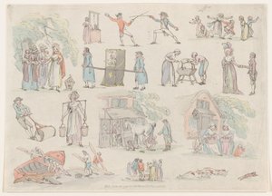 Placa 8, Esboços de Figuras, Paisagens e Gado... para o Uso de Aprendizes, Ju..., 20 de junho de 1790. de Thomas Rowlandson