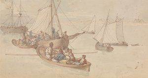 Embarcações de recreio num estuário de Thomas Rowlandson
