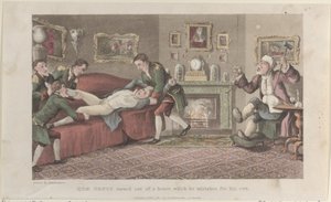 Quae Genus saiu de uma casa que ele confunde com a sua, de The Hist..., 1º de fevereiro de 1822. de Thomas Rowlandson