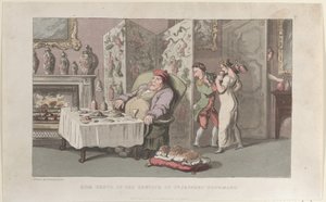 Quae Genus, a serviço do Sr. Jeffery Gourmand, de The History of Johnny ..., 1º de agosto de 1821. de Thomas Rowlandson