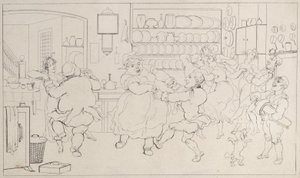 Quae Genus in the Sports of the Kitchen, de The History of Johnny Quoe Genus: the Littl..., 1822. de Thomas Rowlandson