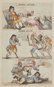 Reforma aconselhada — Reforma iniciada — Reforma concluída (concluída) de Thomas Rowlandson