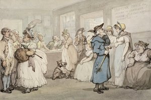 Cartório de Contratação de Servos, c.1805 (caneta e tinta com aquarela sobre papel) de Thomas Rowlandson