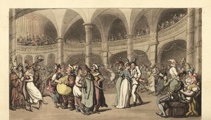 Reveladores disfarçados num baile de máscaras num grande teatro de Thomas Rowlandson