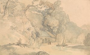 Cena ribeirinha com pequenos barcos de Thomas Rowlandson