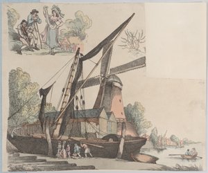 Cena do Rio com Moinho de Vento da Placa 9, Contornos de Figuras, Paisagens e C..., 20 de janeiro de 1791. de Thomas Rowlandson