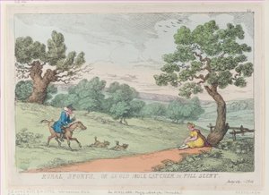 Esportes Rurais, ou um Old Mole Catcher in Full Scent, [1811], reimpressão., [1811], reimpressão. de Thomas Rowlandson