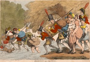 Soldados em Março: "Para arrumar os seus farrapos e seguir o Tambor" de Thomas Rowlandson