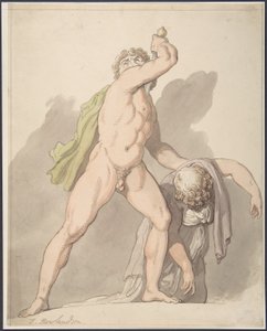 Homem nu em pé a apoiar uma mulher desmaiada (Gaul dos Ludovisi, nos Uffizi) de Thomas Rowlandson
