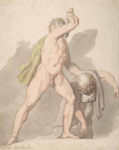 Homem nu em pé apoiando a mulher desmaiada Ludovisi Gaul na Uffizi, 1780-1827. de Thomas Rowlandson