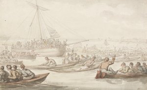 The Annual Sculling Race for Doggett&39;s Coat and Badge, c.1805-10 (lápis, caneta, tinta e aquarela sobre papel) de Thomas Rowlandson