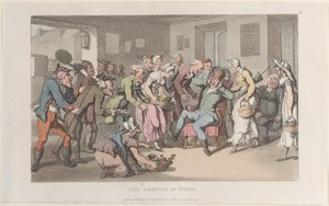 A Chegada a Paris, do Journal of Sentimental Travels in the Southern Provinces of Fr..., 1820. de Thomas Rowlandson