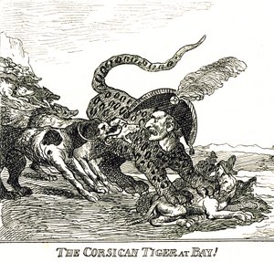 O Tigre da Córsega descascado (Napoleão Bonaparte), caricatura 1808 de Thomas Rowlandson