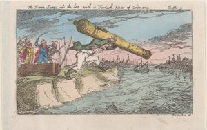 O barão salta para o mar com uma peça turca de artilharia, [1809], re..., [1809], reeditada em 1811. de Thomas Rowlandson