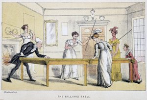 A Mesa Billard em "As três viagens do Doutor Sintaxe: uma busca do consolo pitoresco e uma esposa" de William Combe, ilustrado por Rowlandson. London Edition, John Camden Hotten, Picadilly de Thomas Rowlandson