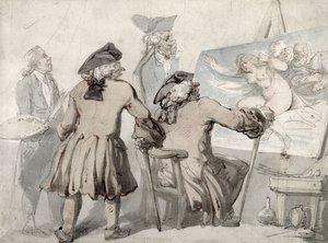 The Connoisseurs, c.1790 (caneta, tinta e aquarela sobre grafite em papel tecido) de Thomas Rowlandson
