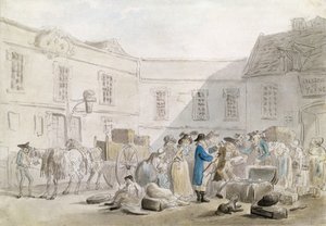 A Alfândega de Boulogne (wc com caneta e tinta cinza sobre lápis sobre papel) de Thomas Rowlandson