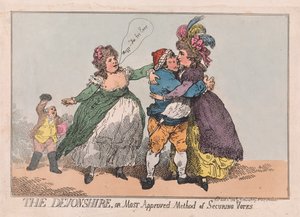 O Devonshire, ou Método Mais Aprovado de Garantir Votos, pub. 1784 (gravura colorida à mão) de Thomas Rowlandson