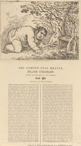 O famoso carregador de carvão negro, Black Charley, a olhar para a boca da maravilhosa mina de carvão de Thomas Rowlandson