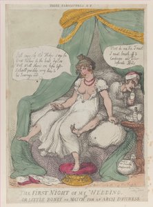 The First Night of My Wedding, ou Little Boney No Match For an Arch Dutchess, Ap..., 25 de Abril de 1810. de Thomas Rowlandson