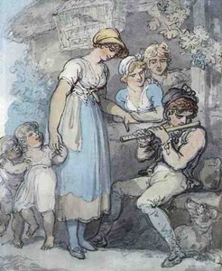 O Flautista (caneta, aguarela e lápis sobre papel) de Thomas Rowlandson