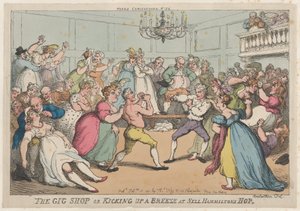 The Gig Shop ou Kicking Up a Breeze at Nell Hammiltons Hop, 16 de fevereiro de 1811., 16 de fevereiro de 1811. de Thomas Rowlandson