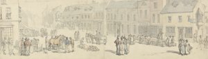 A rua principal no dia do mercado, Newport, ilha do Wight, c.1797-1800 (pena & tinta & wc no papel) de Thomas Rowlandson