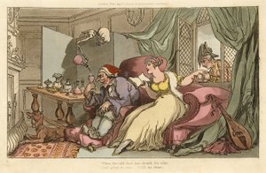 A lua de mel, da dança inglesa da morte, bar. 1816 (gravura colorida à mão) de Thomas Rowlandson