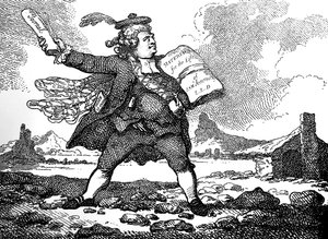 O jornalista com uma visão de Auchinleck ou The Land of Stones, c 1786. de Thomas Rowlandson