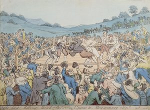 A última partida de moagem entre Cribb e Molineaux, 28 de setembro de 1811 (gravura colorida) de Thomas Rowlandson