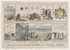 Os Amores da Raposa e do Texugo, ou O Casamento da Coalizão. , 7 de janeiro de 1784., 7 de janeiro de 1784. de Thomas Rowlandson