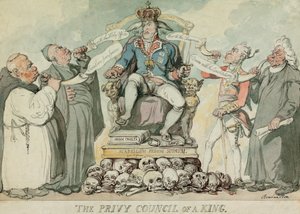 O Conselho Privado de um Rei, pub. 1815 (gravura colorida à mão) de Thomas Rowlandson