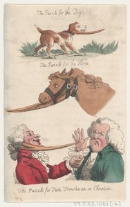 O quebra-cabeça para o cão, o quebra-cabeça para o cavalo, o quebra-cabeça para turco, francês ou Chris..., 1808. de Thomas Rowlandson